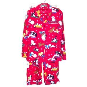 Nick & Nora Flannel Puppy Dog Pajamas Red Small (Note)